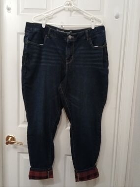 M Jeans By Maurices Women's Size 22W Reg Dark Wash Plaid Cuff Country Cowgirl